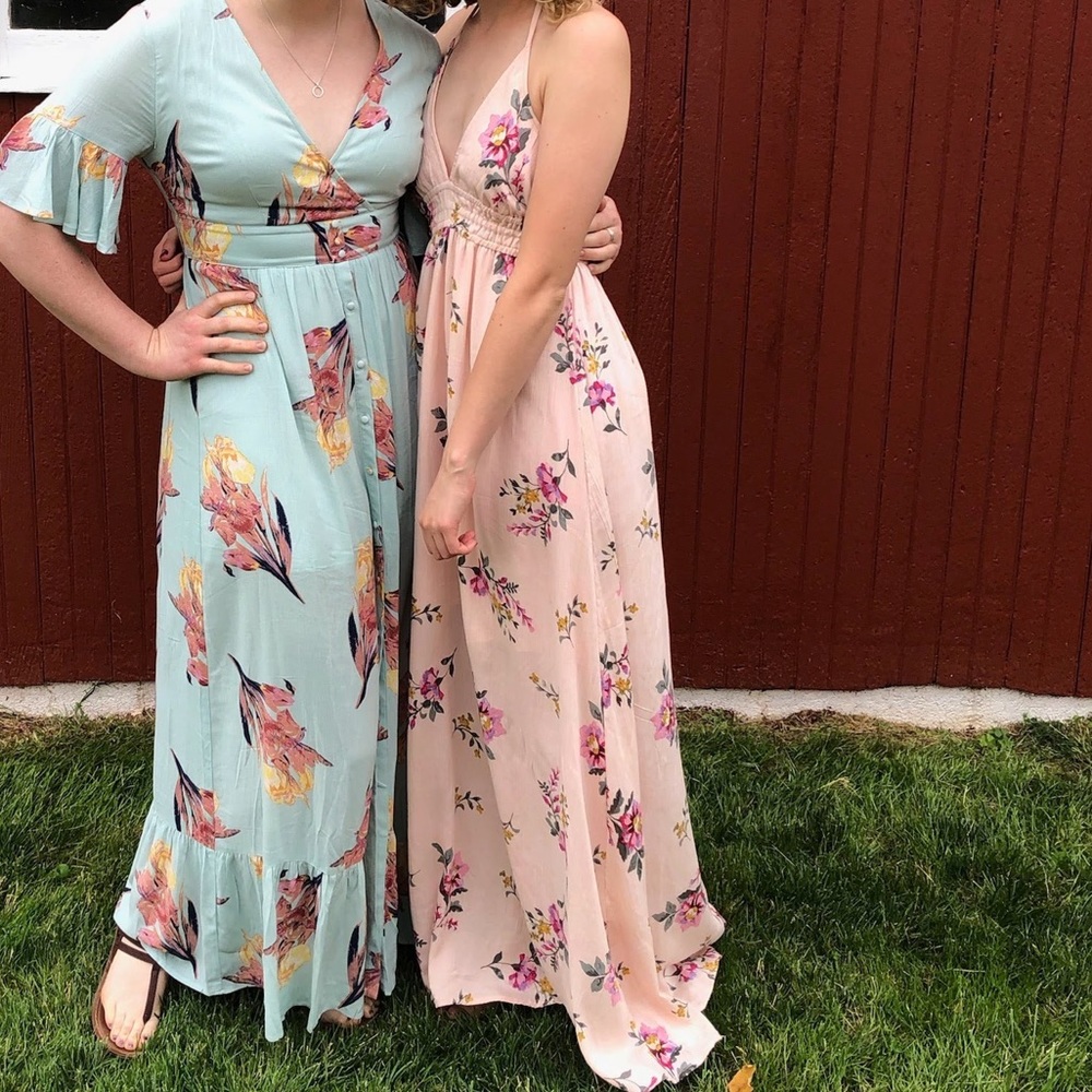 pink floral halter maxi dress